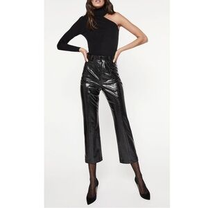 NEW Bardot Croc Boot Cut Cropped Vegan Leather Pant Croc Black